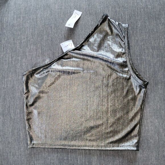 Livi By Olivia Rae Women's Silver Metallic One Shoulder Top Size M - Picture 3 of 6